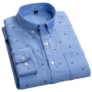 Oxford Erkek Çizgili Gömlek Uzun Kollu Pamuk Iş Rahat Erkek Sosyal Elbise Gömlek Flanel Düğme Yukarı LongSleeve Erkekler Için 220323