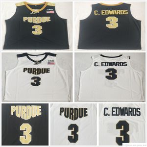 Dikişli NCAA Mens Purdue Boilermakers Koleji Basketbol Formaları 3 Arabulatlar Edwards Vintgae Siyah Beyaz Jersey Gömlek S-2XL