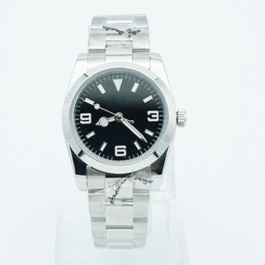 ST9 Steel Men Watch Quality Automatic 36MM Smooth Bezel Black Dial Flod Clasp Sapphire Glass Mens Wristwatches steel