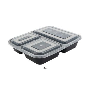 US AU Микроволновая печь экологически чистые еда контейнеры 3 отсека одноразового обеда Bento Box черная еда подготовительный 1000 мл по морям RRE13517