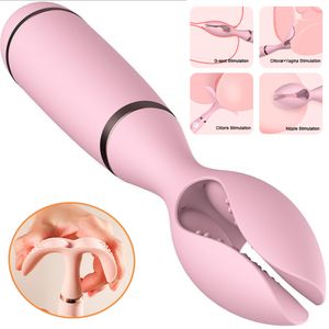 10 -läge vibrator USB laddning vibrationsmassager dubbel klipp vibrerande bröstvårtor klämmor klitoris stimulator för kvinna vuxna sexiga