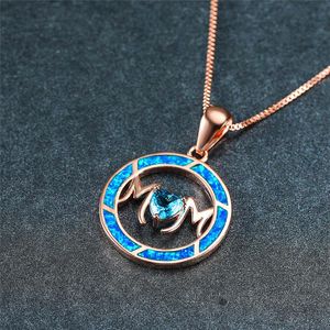 Pendant Necklaces Unique Female Small Crystal Heart Necklace Rose Gold Color Letter For WomenWhite Blue Fire Opal Mom NecklacePendant