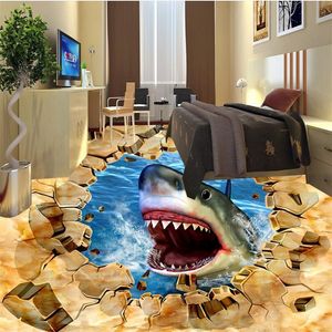 Wallpaper PVC Self adhesive Waterproof 3D Flooring Shark Bathroom Living Room Decorative Vinyls WallpaperS For Walls