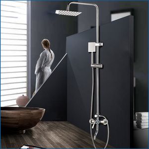 Chrome Finish Rainfall Shower Faucet Set Single Lever Bathtub Shower Mixer Faucet & Storage Shelf Shower Mixer Water Tap