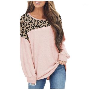 Damen Hoodies Sweatshirts 2022 Pullover für Femme Niedlich Lose Lässige Workout Langarm Sweatshirt Mode Leopard Druck Oansatz Top Herbst