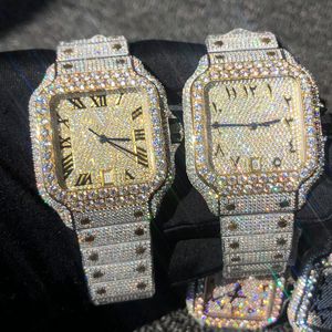 2023 Złote Srebrny Srebrny Cartis Cubic Diamonds Watch rzymskie cyfry luksusowe Missfox Square Mechanical Men Pełne lodowane zegarki zegarki sześcienne z cyrkonem z B