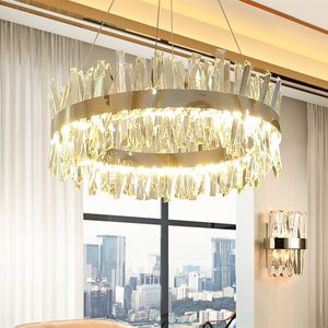 Modern Crystal Chrome Pendant Lamp Indoor LED Chandelier Luxury Decor Lighting For Kitchen Dining Room Living Room Bedroom