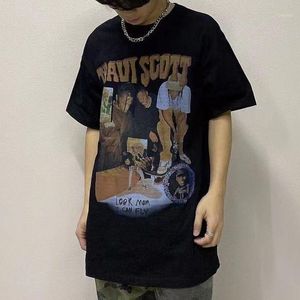 メンズTシャツハイストリートクールなポートレートスプレープリント短袖ネットセレブの同じTシャツ男性ヒップホップスタイルの服