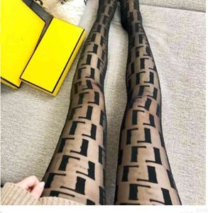Designer Female Mesh Brown Pantyhose Full Letter Slim Pretty Black Thin Tights Night Club Party Stockings Elastic Silk Stocking