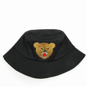 Berets 2022 Bear Animal Embroidery Cotton Bucket Hat Fisherman Outdoor Travel Sun Cap Hatts For Men and Women 201