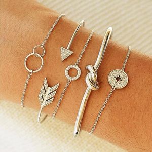 Link Chain 2022 Retro Vintage Knotted Cactus Triangle Feather Charm Bracelets For Women Gold Color Bangles Jewelry Fawn22
