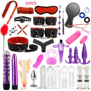 Sex Toys Erotic Adulti Bdsm Bondage Set Manette Plug anale Vibratore Prodotti per adulti Giocattolo SM Accessori esotici 220411