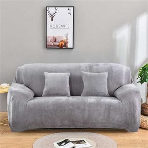 Thicken Plush Elastic Sofa Covers for Living Room Sectional Corner Furniture Slipcover Couch Cover 1/2/3/4 Seater Solid Color 211102