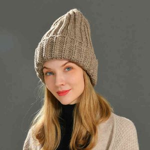 Winter Hats For Women Cashmere Knitted Hat Warm Slouchy Cap Handmade Hook Ski Beanie Hat Female Soft Baggy Skullies Hats J220722