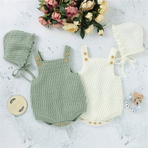 Spring Autumn Clothes Set Knitted Romper Triangle Crotch Button OnePiece JumpsuitHats Toddler Baby Boys Girls 2Pcs 220607