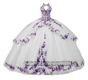 2022花レース刺繍Quinceanera Dresses Ruffles Prom Ball Gown Sweet 16 Dress Vestidos de 15 Anos