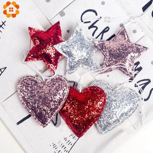 3st DIY Christmas HeartStartree Tygs paljetter Pendants Ornament for Kids Gifts Xmas Tree Ornament Decorations Y201020