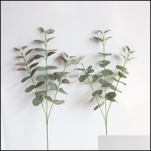 Gröna konstgjorda blad stora eukalyptusblad växter vägg material dekorativ falsk för hembutik trädgård fest bröllop dekor droppe leverans 20