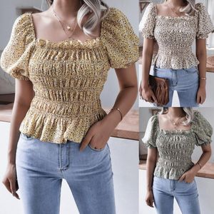 Bluzki damskie Koszule Summer szyfonowe kobiety 2022 Square Neck Lantern Rleeves Ruffled Floral Tops