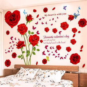 DIY Butterfly Red Rose Flowers Wall Sticker Home Decor Romantic Girls Wedding Room Украшение Съемные виниловые наклейки художественные плакаты