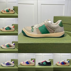 Screener läder rosa skor nödställda vintage designer sneaker för män kvinnor blommor vit grön randig smutsig gammal stil sneakers flatform beige gröna tränare