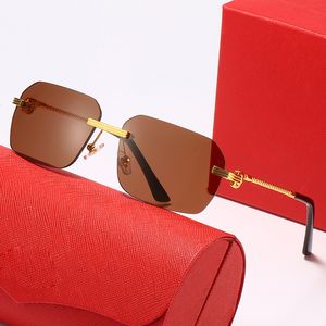 Luxus-Designer-Sonnenbrille für Herren, randlos, Spirale, Metallrahmen, Kreuzschnalle, Panther, stilvolle braune Mode-Sonnenbrille, Vintage-Fahrbrille