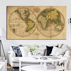 Vintage Ziemia Mapa świata Płótna malarstwo plakat retro globe mapy wydruku