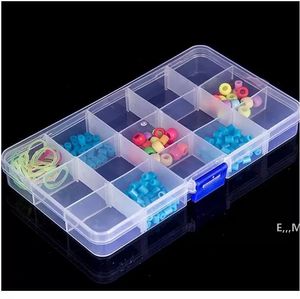 Plastic 15 Grids Compartment Adjustable Jewelry Box Necklace Earring Transparent Storage Box Case Holder Organizer Boxes GCB15003