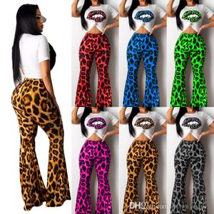 Mulheres Sexy Legro de leopardo calças largas conjunto de duas peças BELHAS BELHAS SPORTSWARE CROPS TOPS DE MANEVA CURTA TEE DE TEE S-XXL