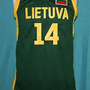 SJZL98 # 14 Jonas Valanciunas Letuva Litwa Retro Klasyczna Koszykówka Jersey Męskie Zszyte Numer niestandardowy i Nazwa Koszulki