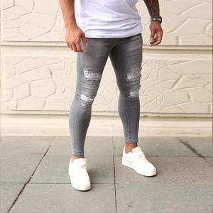 Herr jeans 2022 streetwear män färg tunna förstörda rippade trasiga punkbyxor hipe hip hop grå stil fit typ