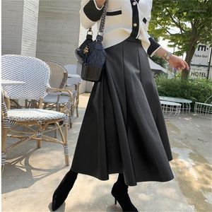 Saias Alien Kitty Flare Pu Office Loose Lady Winter Chic Retro Plus Tamanho 2022 FEMME MULHERES PROM