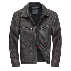 Retro Men Vintage Brown Genuine Leather Jacket Fashion Motorcycle Jackets Thick Cowhide Winter Coats Men's & Faux