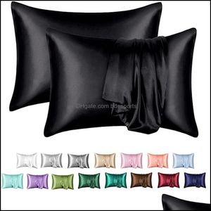 Pillow Case Bedding Supplies Home Textiles Garden 2 Pack Luxury 12 Colors High Quality Silky Satin Individual Package Envelope Closure Kin