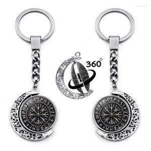 キーチェーンVegvisir Viking Pirate Charms 360度回転した月ペンダントコンパスキーチェーンキーチェーンキーホルダーMenkeyChains emel22