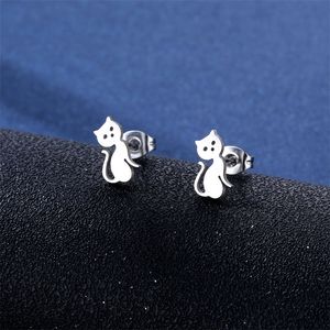 Stainless Steel Cute Kitten Necklace Earring Set Women's Small Fresh Cat Pendant Jewelry Gift Clavicle Chain for Women Girl