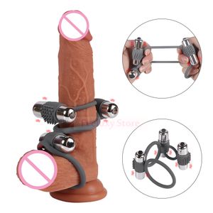 Triple Cock Vibrating Ring Bullet för manlig spermier fördröjning s penis massage män sexiga leksaker silikonvibrator