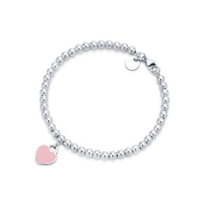 tiffass and co Lover Couple Beaded Strands Bracelets 925 Silver Hearts Pendant Bracelet For Women Green Pink Red Designer Bracelets Luxury jewelry Bangle