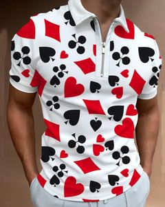 New Fashion Polo Man Summer Shirts High Street Print Casual Short Sleeve Menswear Turn-down Collar Zipper Shirt XXXL