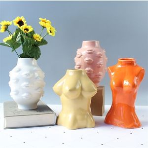 Seramik Vücut Sanat Tasarımı Çiçek Vazo Çıplak Kadın Heykel Çiçek Vazo Yaratıcı Hobi Vazo Dikim Makinesi Ev Aksesuarları 210409