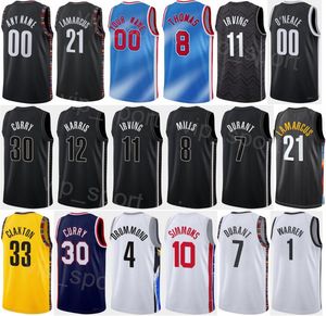 Gedruckter Mann Jugend Basketball Seth Curry Trikot 30 Nicolas Claxton 33 Kessler Edwards 14 Royce Oneale 00 TJ Warren 1 Ben Simmons 10 City verdient blau weiß grau