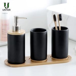 UNTIOR 3PCS Ceramic Bathroom Accessories Set Fashion Soap Dispenser Toothbrush Holder Tumbler Ceramic Household Bathroom Product 220624