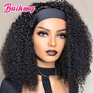 Short Human Wigs Kinky Curly Headband Hair Wig Glueless Brazilian Natural Real For Women Wholesale Baihong 220609