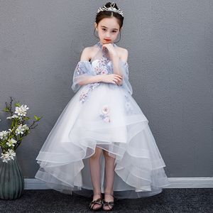 Puffy Flower Girls Dresses 3Dフラワーハイネックロングレース子供10代のページェントガウン誕生日クリスマスパーティードレス