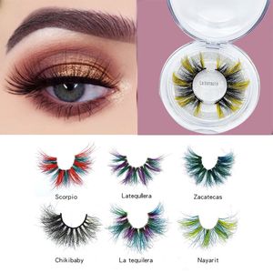 Colored 25MM 3D Mink Eyelashes 23 Styles Dramatic Fluffy Volume False Eyelash Highlight Colorful Eye Makeup Full Strip Lashes For Cosplay Costumes Party Stage