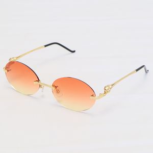 Neue randlose Metall-Sonnenbrille für Männer und Frauen, Sonnenbrille, Schild, Retro-Designer-Brille, Outdoor-Design, klassisches Modell, Brille, Herren-Rahmen, goldgelbe runde Linse