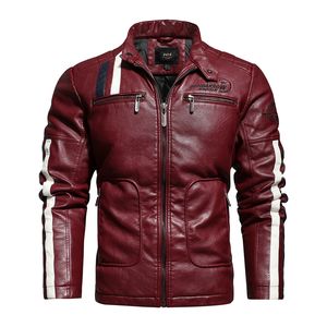 男性冬の革のジャケットカジュアルコートメンズファッションモーターサイクルジャケットフェイクコートオスの暖かいスリムフィットボンバーアウター220816
