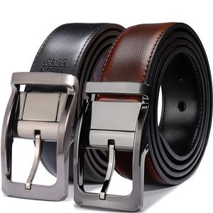 Belts Men's Genuine Leather Reversible Belt Rotated Buckle Two In One Big And TallBelts