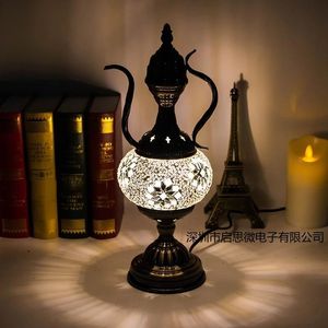 Bordslampor Est Medelhavsstil Art Deco Turkish Mosaic Lamp Handgjorda glas Romantiska sängar Ljusbord