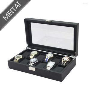 Watch Boxes & Cases Box Carbon Fiber 12 Pieces Internal Black PU Leather Pillow Glass Cover High Quality Jewelry Storage Box1 Hele22